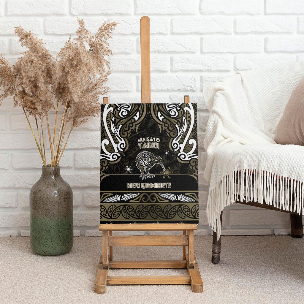 Waikato Tainui Aotearoa Meri Kirihimete Canvas Wall Art Maori Kiwi Bird Silver Fern Koru Pattern