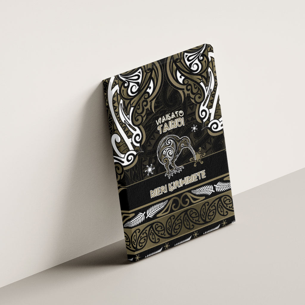 Waikato Tainui Aotearoa Meri Kirihimete Canvas Wall Art Maori Kiwi Bird Silver Fern Koru Pattern