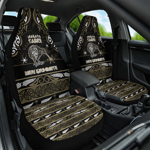 Waikato Tainui Aotearoa Meri Kirihimete Car Seat Cover Maori Kiwi Bird Silver Fern Koru Pattern