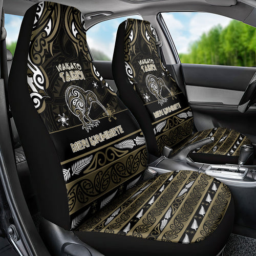 Waikato Tainui Aotearoa Meri Kirihimete Car Seat Cover Maori Kiwi Bird Silver Fern Koru Pattern