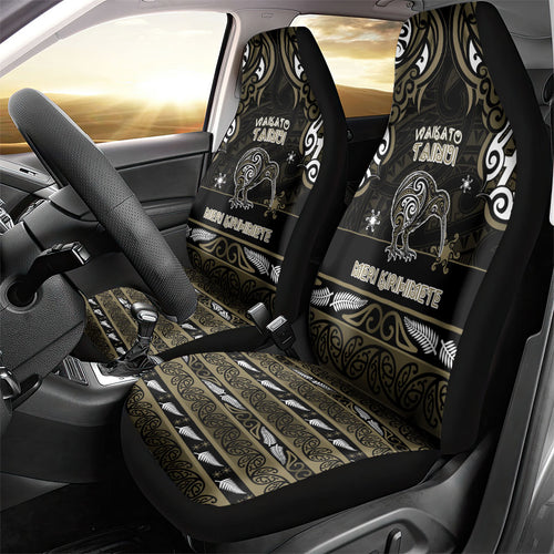 Waikato Tainui Aotearoa Meri Kirihimete Car Seat Cover Maori Kiwi Bird Silver Fern Koru Pattern
