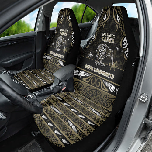Waikato Tainui Aotearoa Meri Kirihimete Car Seat Cover Maori Kiwi Bird Silver Fern Koru Pattern