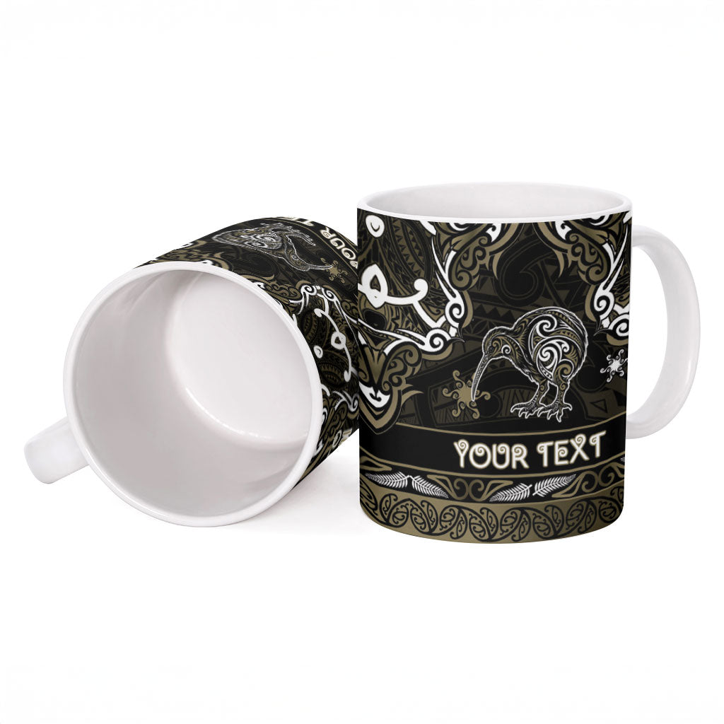 Personalised Waikato Tainui Aotearoa Meri Kirihimete Ceramic Mug Maori Kiwi Bird Silver Fern Koru Pattern