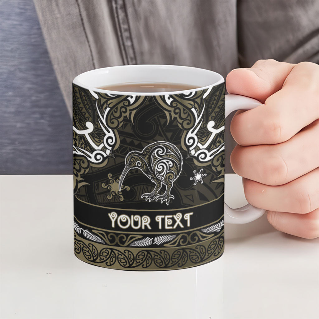 Personalised Waikato Tainui Aotearoa Meri Kirihimete Ceramic Mug Maori Kiwi Bird Silver Fern Koru Pattern