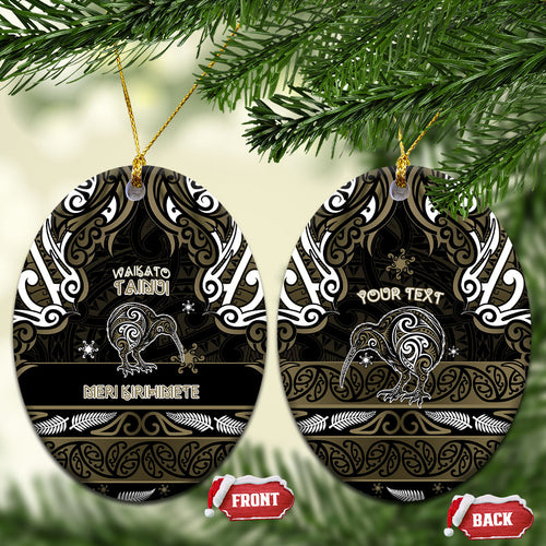 Personalised Waikato Tainui Aotearoa Meri Kirihimete Ceramic Ornament Maori Kiwi Bird Silver Fern Koru Pattern