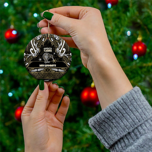 Personalised Waikato Tainui Aotearoa Meri Kirihimete Ceramic Ornament Maori Kiwi Bird Silver Fern Koru Pattern