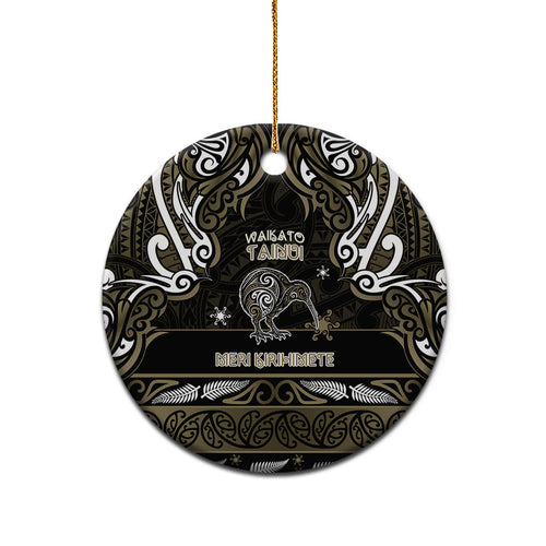 Personalised Waikato Tainui Aotearoa Meri Kirihimete Ceramic Ornament Maori Kiwi Bird Silver Fern Koru Pattern