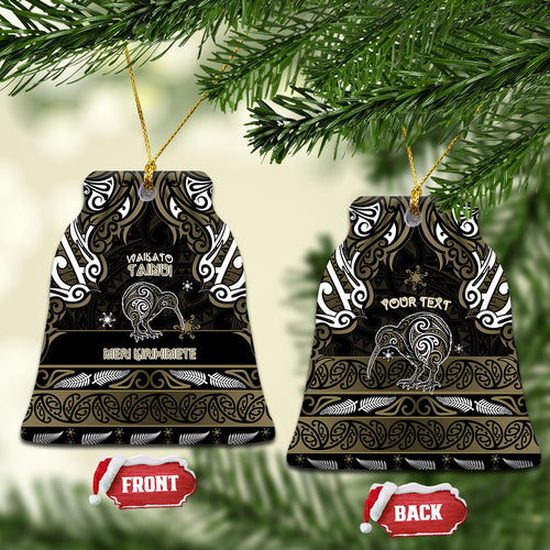 Personalised Waikato Tainui Aotearoa Meri Kirihimete Ceramic Ornament Maori Kiwi Bird Silver Fern Koru Pattern