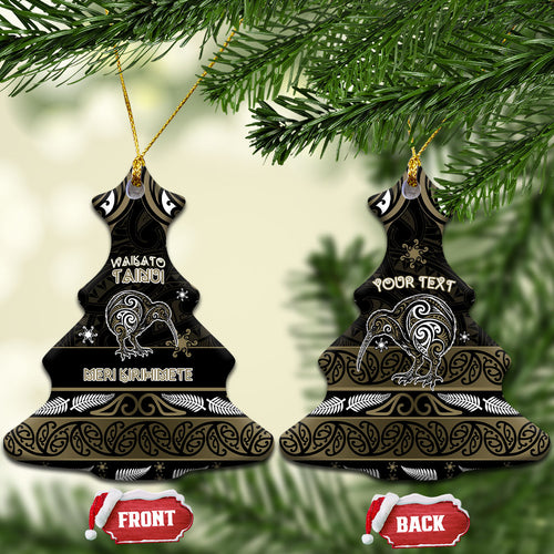 Personalised Waikato Tainui Aotearoa Meri Kirihimete Ceramic Ornament Maori Kiwi Bird Silver Fern Koru Pattern