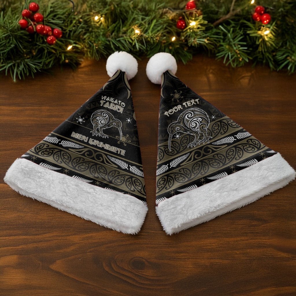 Personalised Waikato Tainui Aotearoa Meri Kirihimete Christmas Santa Hat Maori Kiwi Bird Silver Fern Koru Pattern