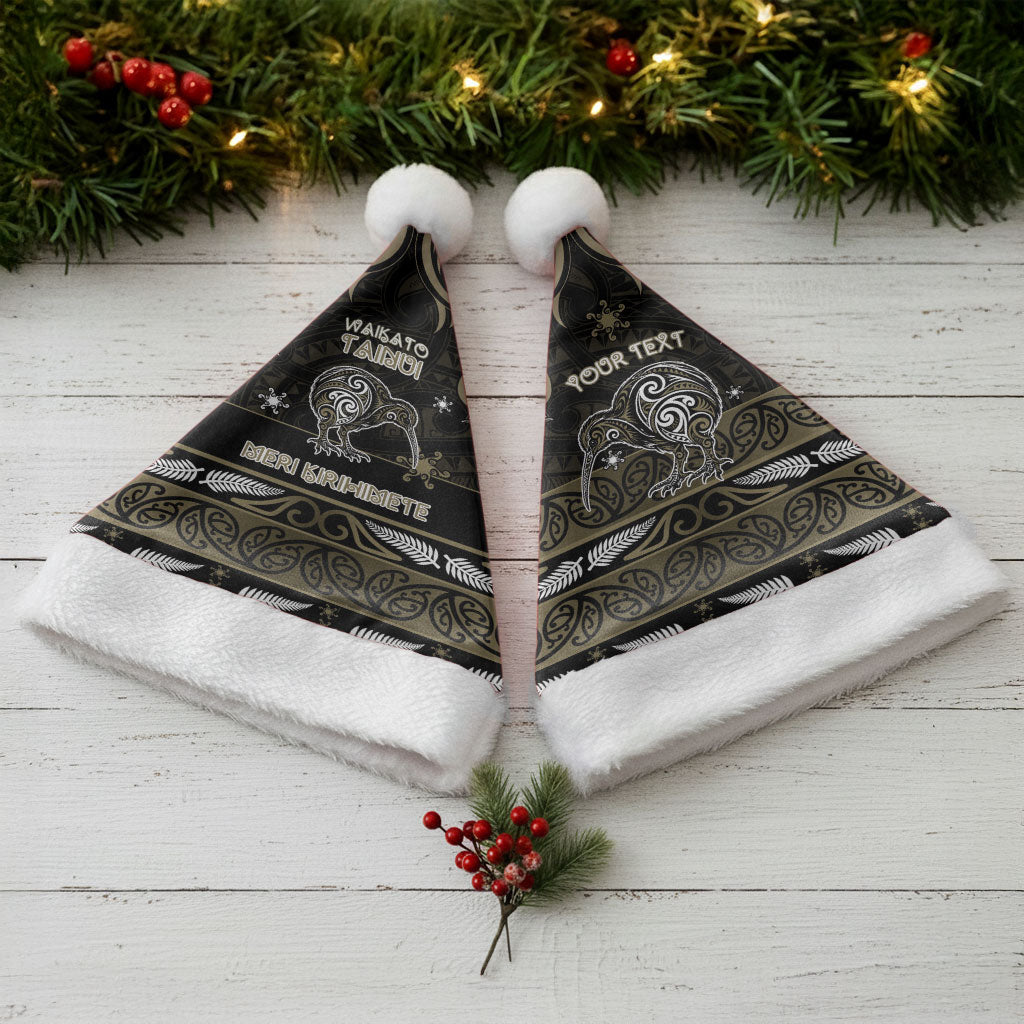 Personalised Waikato Tainui Aotearoa Meri Kirihimete Christmas Santa Hat Maori Kiwi Bird Silver Fern Koru Pattern