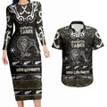 Personalised Waikato Tainui Aotearoa Meri Kirihimete Couples Matching Long Sleeve Bodycon Dress and Hawaiian Shirt Maori Kiwi Bird Silver Fern Koru Pattern