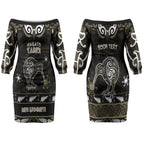 Personalised Waikato Tainui Aotearoa Meri Kirihimete Couples Matching Off The Shoulder Long Sleeve Dress and Long Sleeve Button Shirt Maori Kiwi Bird Silver Fern Koru Pattern