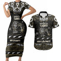 Personalised Waikato Tainui Aotearoa Meri Kirihimete Couples Matching Short Sleeve Bodycon Dress and Hawaiian Shirt Maori Kiwi Bird Silver Fern Koru Pattern