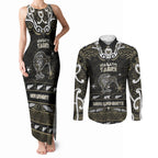 Personalised Waikato Tainui Aotearoa Meri Kirihimete Couples Matching Tank Maxi Dress and Long Sleeve Button Shirt Maori Kiwi Bird Silver Fern Koru Pattern