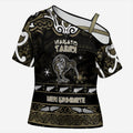 Personalised Waikato Tainui Aotearoa Meri Kirihimete Cross Shoulder Shirt Maori Kiwi Bird Silver Fern Koru Pattern
