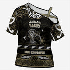 Personalised Waikato Tainui Aotearoa Meri Kirihimete Cross Shoulder Shirt Maori Kiwi Bird Silver Fern Koru Pattern