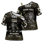 Personalised Waikato Tainui Aotearoa Meri Kirihimete Cross Shoulder Shirt Maori Kiwi Bird Silver Fern Koru Pattern