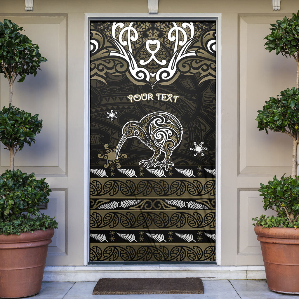 Personalised Waikato Tainui Aotearoa Meri Kirihimete Door Cover Maori Kiwi Bird Silver Fern Koru Pattern