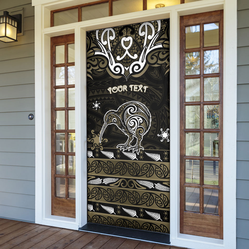 Personalised Waikato Tainui Aotearoa Meri Kirihimete Door Cover Maori Kiwi Bird Silver Fern Koru Pattern