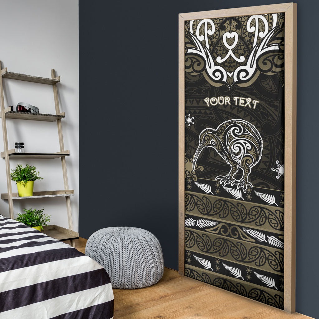 Personalised Waikato Tainui Aotearoa Meri Kirihimete Door Cover Maori Kiwi Bird Silver Fern Koru Pattern