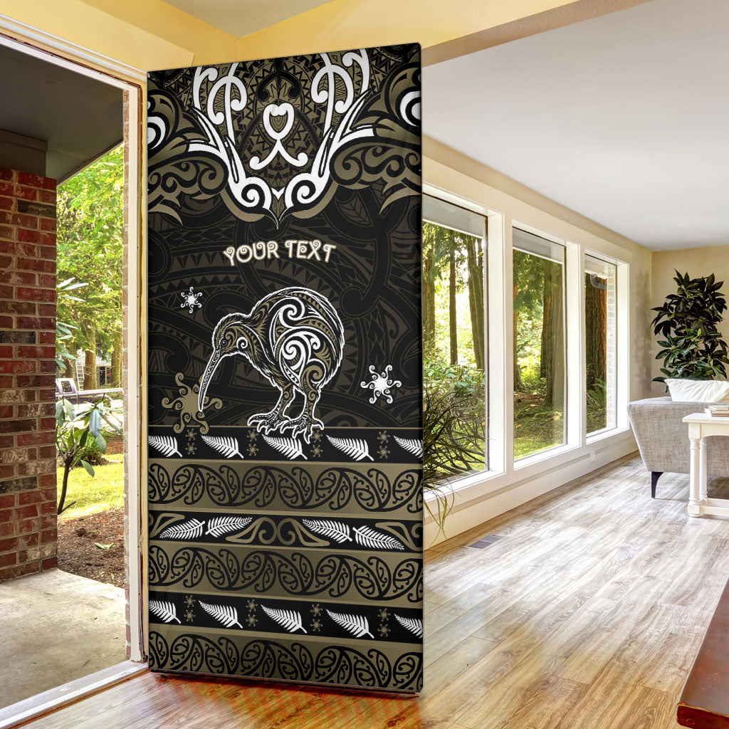 Personalised Waikato Tainui Aotearoa Meri Kirihimete Door Cover Maori Kiwi Bird Silver Fern Koru Pattern