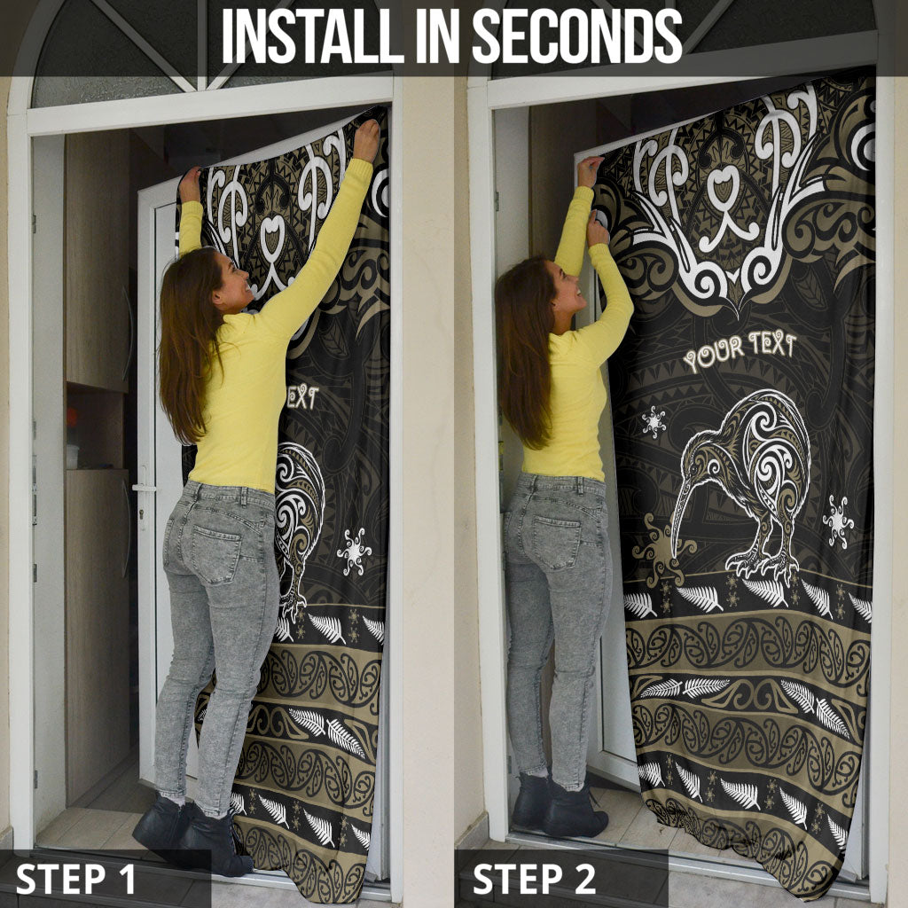 Personalised Waikato Tainui Aotearoa Meri Kirihimete Door Cover Maori Kiwi Bird Silver Fern Koru Pattern