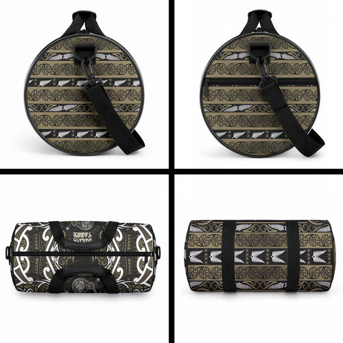 Waikato Tainui Aotearoa Meri Kirihimete Duffle Bag Maori Kiwi Bird Silver Fern Koru Pattern