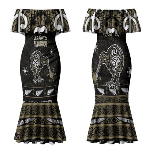 Personalised Waikato Tainui Aotearoa Meri Kirihimete Family Matching Mermaid Dress and Hawaiian Shirt Maori Kiwi Bird Silver Fern Koru Pattern
