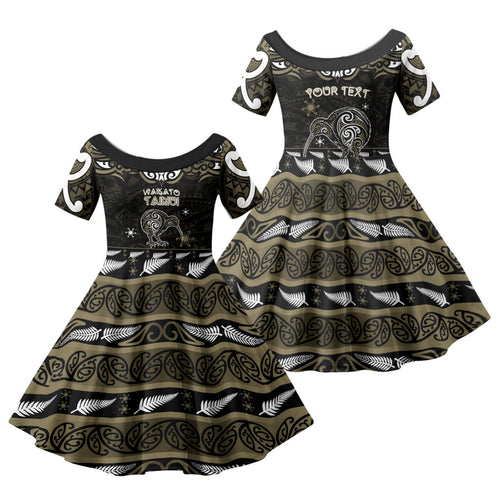 Personalised Waikato Tainui Aotearoa Meri Kirihimete Family Matching Mermaid Dress and Hawaiian Shirt Maori Kiwi Bird Silver Fern Koru Pattern