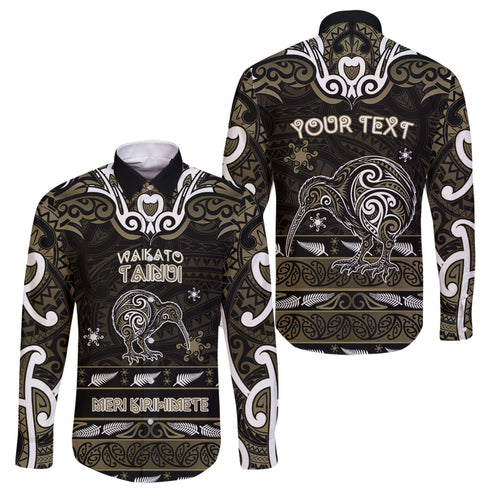 Personalised Waikato Tainui Aotearoa Meri Kirihimete Family Matching Off The Shoulder Long Sleeve Dress and Hawaiian Shirt Maori Kiwi Bird Silver Fern Koru Pattern