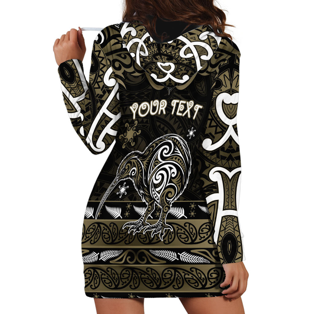 Personalised Waikato Tainui Aotearoa Meri Kirihimete Hoodie Dress Maori Kiwi Bird Silver Fern Koru Pattern