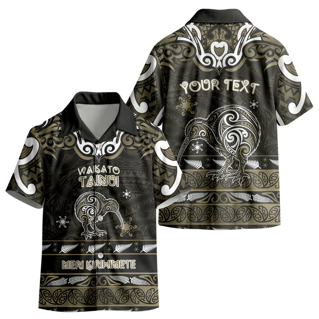 Personalised Waikato Tainui Aotearoa Meri Kirihimete Kid Hawaiian Shirt Maori Kiwi Bird Silver Fern Koru Pattern