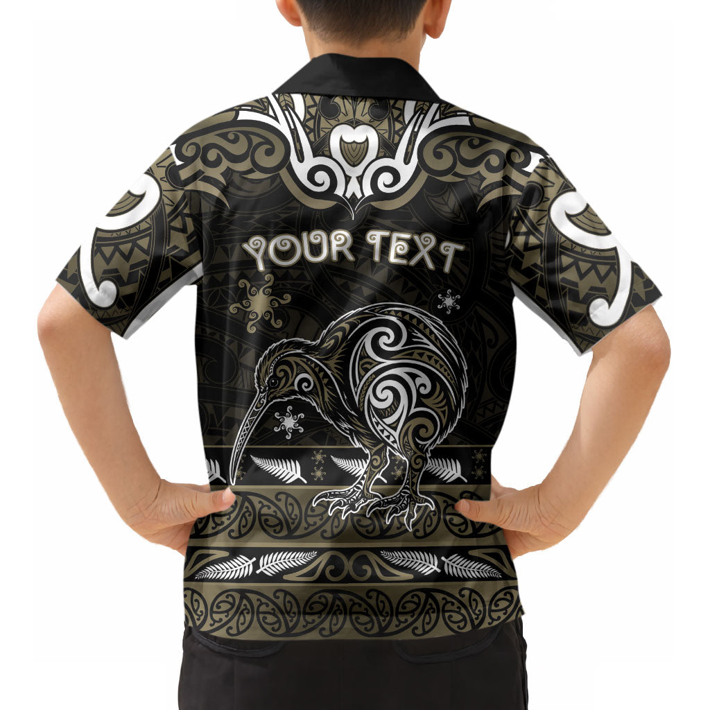 Personalised Waikato Tainui Aotearoa Meri Kirihimete Kid Hawaiian Shirt Maori Kiwi Bird Silver Fern Koru Pattern