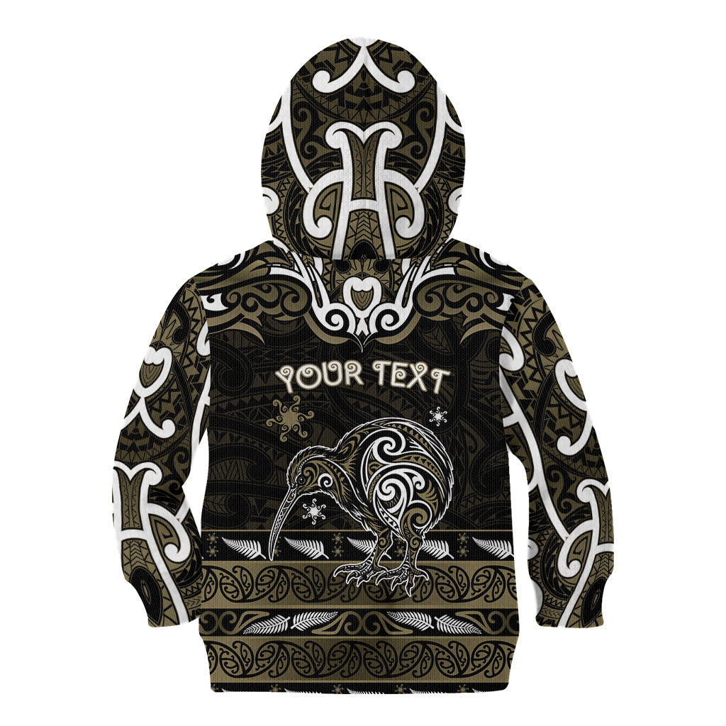 Personalised Waikato Tainui Aotearoa Meri Kirihimete Kid Hoodie Maori Kiwi Bird Silver Fern Koru Pattern