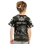 Personalised Waikato Tainui Aotearoa Meri Kirihimete Kid T Shirt Maori Kiwi Bird Silver Fern Koru Pattern