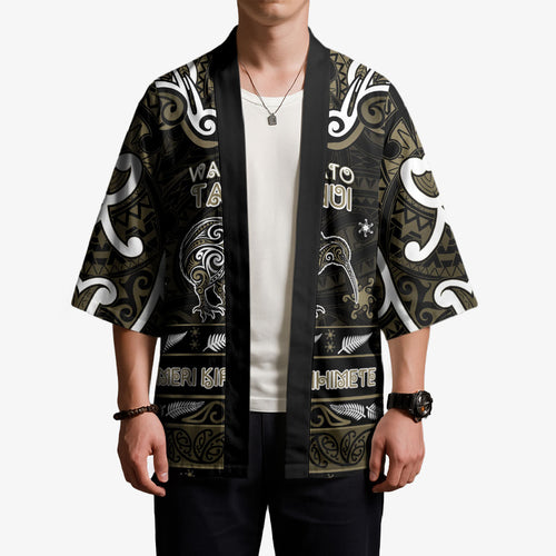 Personalised Waikato Tainui Aotearoa Meri Kirihimete Kimono Maori Kiwi Bird Silver Fern Koru Pattern