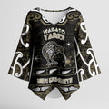 Personalised Waikato Tainui Aotearoa Meri Kirihimete Kimono Sleeve Blouse Maori Kiwi Bird Silver Fern Koru Pattern
