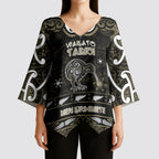 Personalised Waikato Tainui Aotearoa Meri Kirihimete Kimono Sleeve Blouse Maori Kiwi Bird Silver Fern Koru Pattern