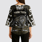 Personalised Waikato Tainui Aotearoa Meri Kirihimete Kimono Sleeve Blouse Maori Kiwi Bird Silver Fern Koru Pattern
