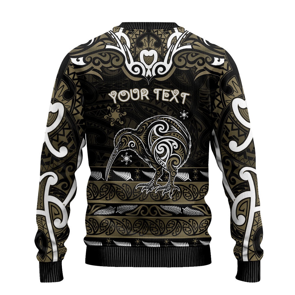Personalised Waikato Tainui Aotearoa Meri Kirihimete Ugly Christmas Sweater Maori Kiwi Bird Silver Fern Koru Pattern