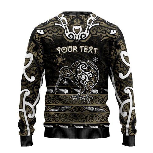 Personalised Waikato Tainui Aotearoa Meri Kirihimete Ugly Christmas Sweater Maori Kiwi Bird Silver Fern Koru Pattern