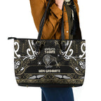 Waikato Tainui Aotearoa Meri Kirihimete Leather Tote Bag Maori Kiwi Bird Silver Fern Koru Pattern
