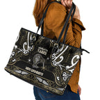 Waikato Tainui Aotearoa Meri Kirihimete Leather Tote Bag Maori Kiwi Bird Silver Fern Koru Pattern