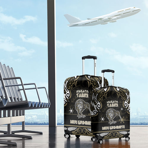 Waikato Tainui Aotearoa Meri Kirihimete Luggage Cover Maori Kiwi Bird Silver Fern Koru Pattern