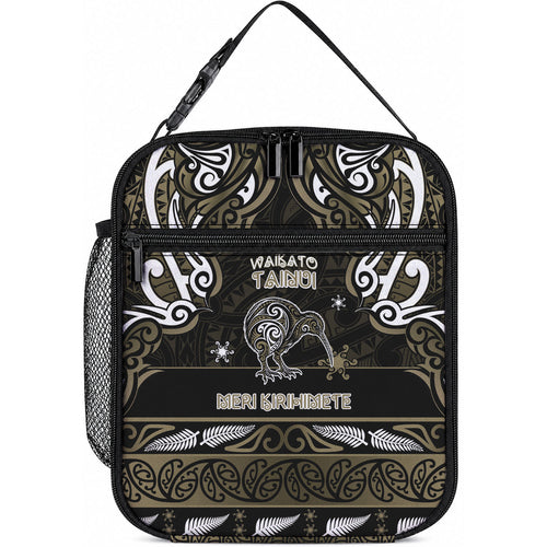 Waikato Tainui Aotearoa Meri Kirihimete Lunch Bag Maori Kiwi Bird Silver Fern Koru Pattern