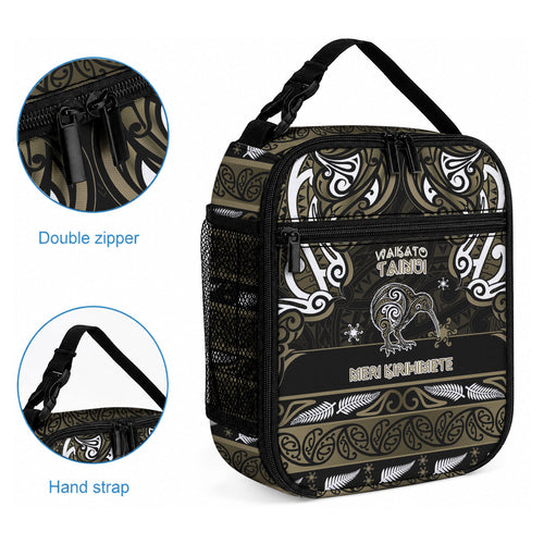 Waikato Tainui Aotearoa Meri Kirihimete Lunch Bag Maori Kiwi Bird Silver Fern Koru Pattern