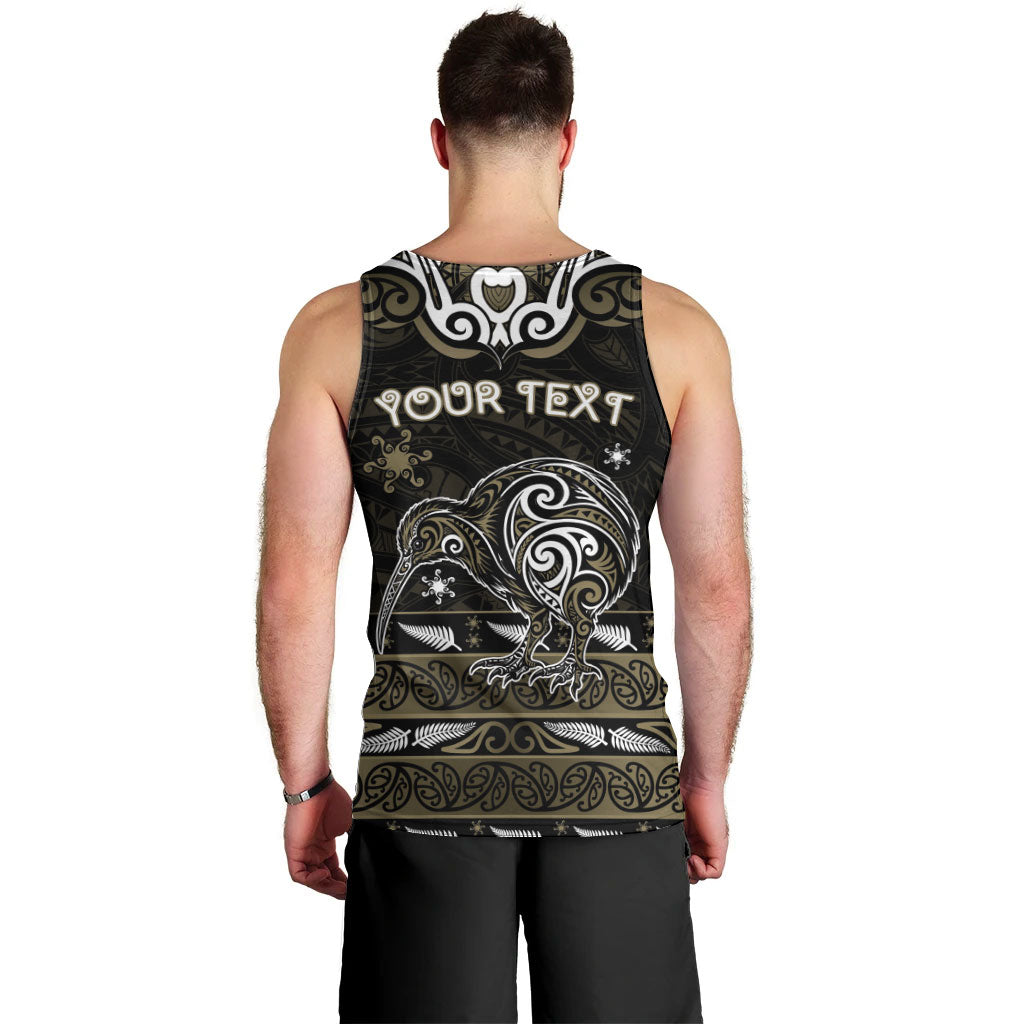 Personalised Waikato Tainui Aotearoa Meri Kirihimete Men Tank Top Maori Kiwi Bird Silver Fern Koru Pattern