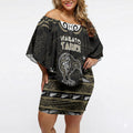 Personalised Waikato Tainui Aotearoa Meri Kirihimete Off Shoulder Short Dress Maori Kiwi Bird Silver Fern Koru Pattern