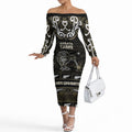 Personalised Waikato Tainui Aotearoa Meri Kirihimete Off The Shoulder Long Sleeve Dress Maori Kiwi Bird Silver Fern Koru Pattern